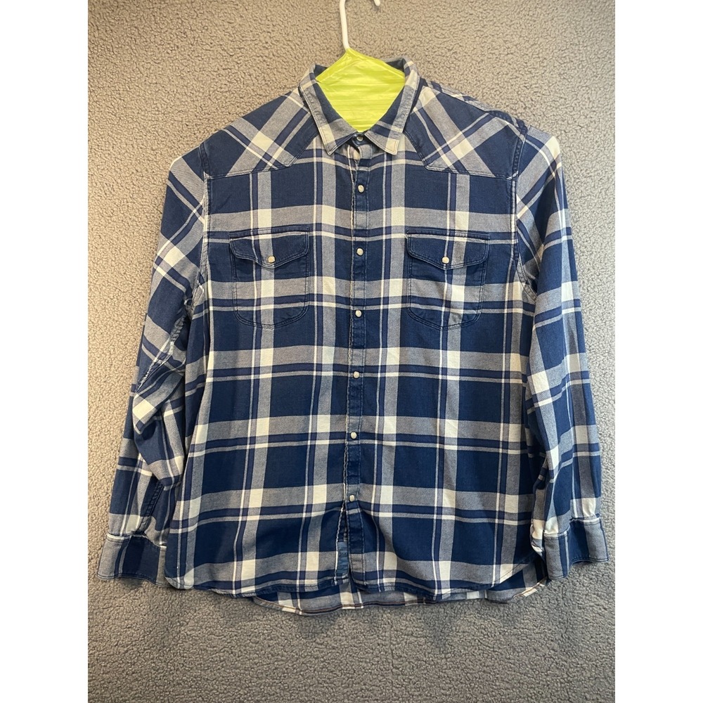 Lucky Brand Mens Shirt  XXL   Button Up Western‎ Blue  Plaid